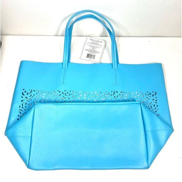 Vince Camuto Sky Blue Laser Cut Large Vinyl Tote Beach Bag Carryall NWT - Picture 4 of 4